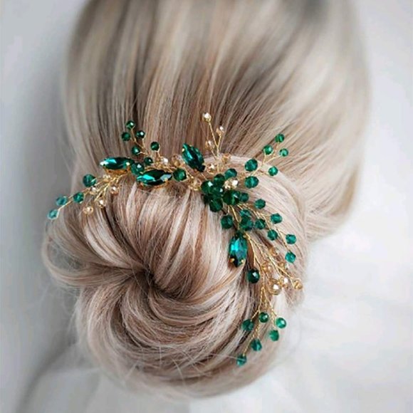 Hair Accessories Vintage Bridal Clips Flower Green - Picture 2 of 4